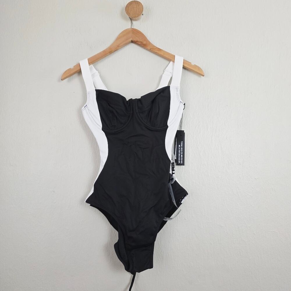 TA3 Lifty Underwire Contour Black & White Shapewear One-Piece Swimsuit NWT XS